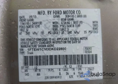 2013 Ford F-150 Xlt z USA, uszkodzony, nr VIN 1FTEW1CM3DKD22800